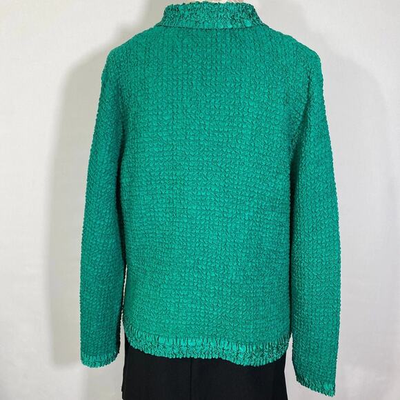 Rafael Women's Scrunch Shirt Small Green Polyester Long Sleeve Button-Up - Picture 4 of 7